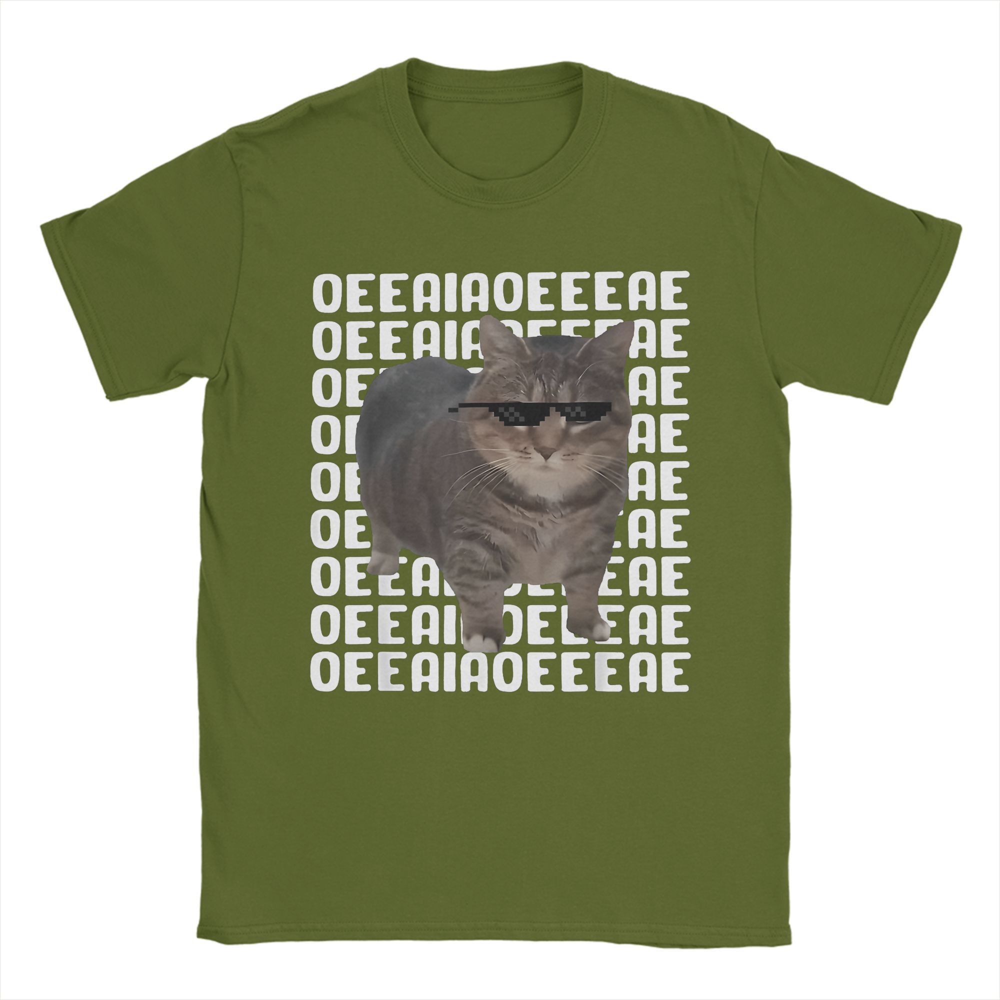 Mens Womens Funny OIIAA OIIAA Spinning Meme Cat Shirt Pure Cotton Print T-Shirt Clothing Outfits 4XL