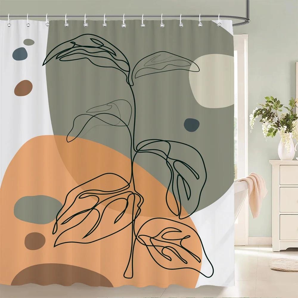 Nordic Wind Shower Curtain Rustic Geometric Morandi Color Shower Curtains Abstract Print Fabric Bathroom Bath Curtain With Hooks