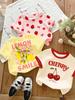 Summer Strawberry Printed T-Shirt Sweet Cute Cartoon Short Sleeve Children's T-Shirt Crew Neck Casual Tees Outdoor Girls Clothes