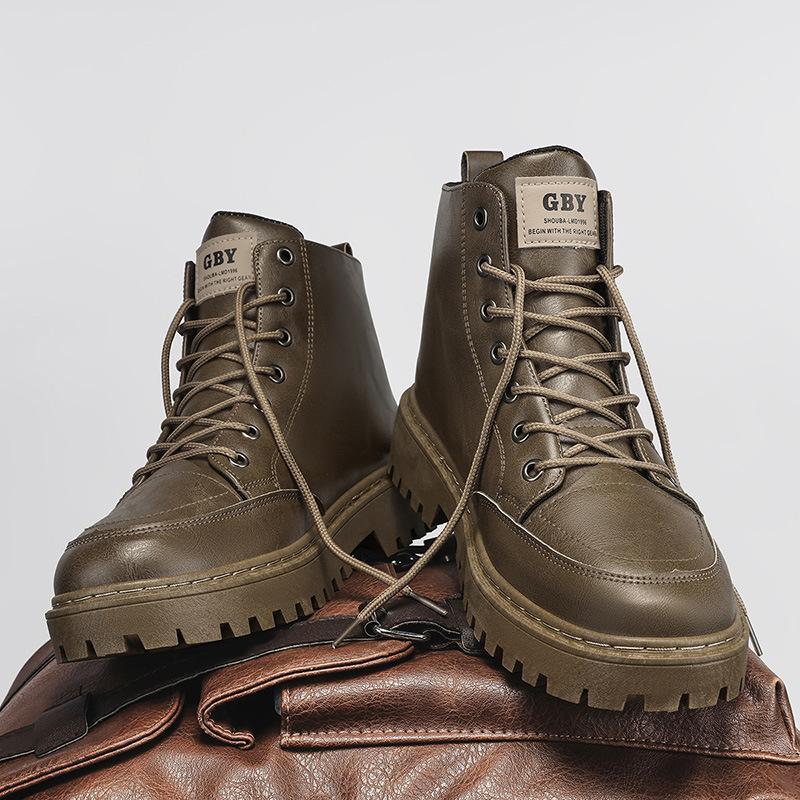 

Martin boots men s shoes winter high-top leather men s leather shoes black locomotive leather boots anti-splash tooling boots 39 коричневий