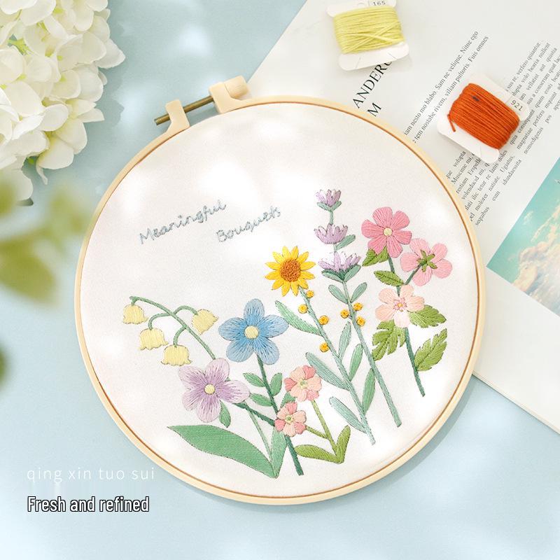 Nordic DIY Embroidery Kit: Beginner's Fresh Floral Fabric Art Set