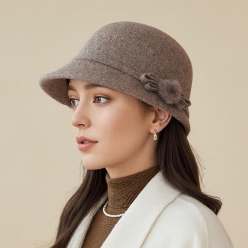 

Панама женская осенне-зимняя шерстяная элегантная с цветком теплая шляпа-ведро повседневная универсальная ретро шляпа-котелок one size темно-коричневого