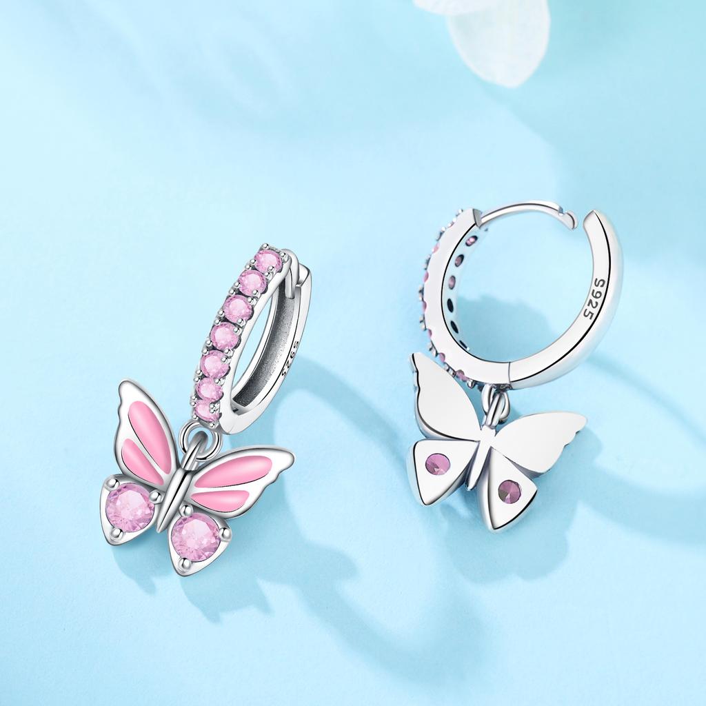 925 Silver Blue Butterfly Earrings Women's Accessory Gift Pink Animal Earrings Valentine Delicate Anniversary Jewelry