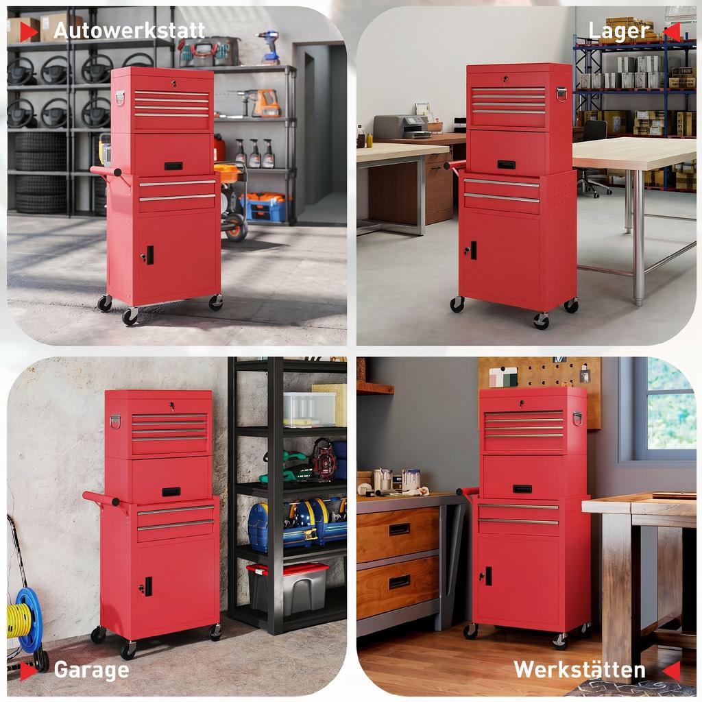 Three-Part Steel Locking Tool Chest - Red