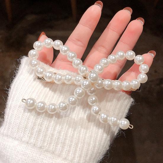 Sweet Women Bow Full Faux Pearl Inlaid Hairpin Hair Clip Barrette Party Headwear