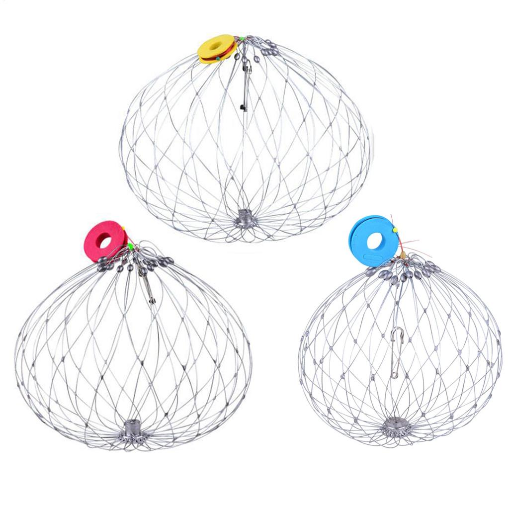 1pc Fishing Net Automatic Open Closing Wire Fish Crab Trap Net Steel Wire for Saltwater Seawater Outdoor Fishing Accessories