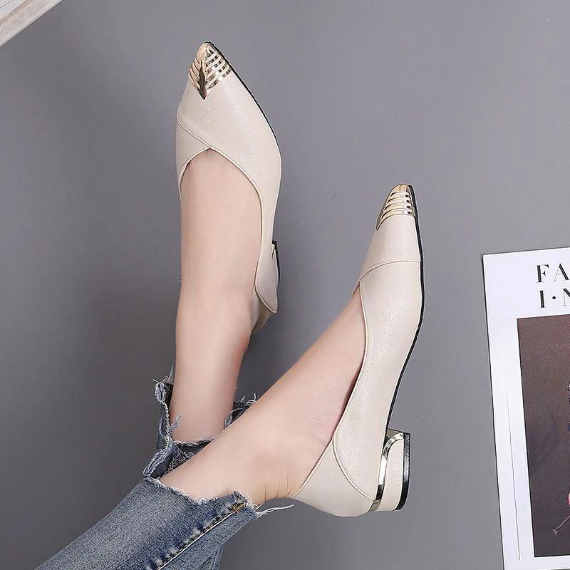 Fashion Low Heel Elegant Block Ladies Pumps Pointed Toe Women's Shoes Formal Chunky Heels Lastest Quick Delivery Genuine Mark Non Slip