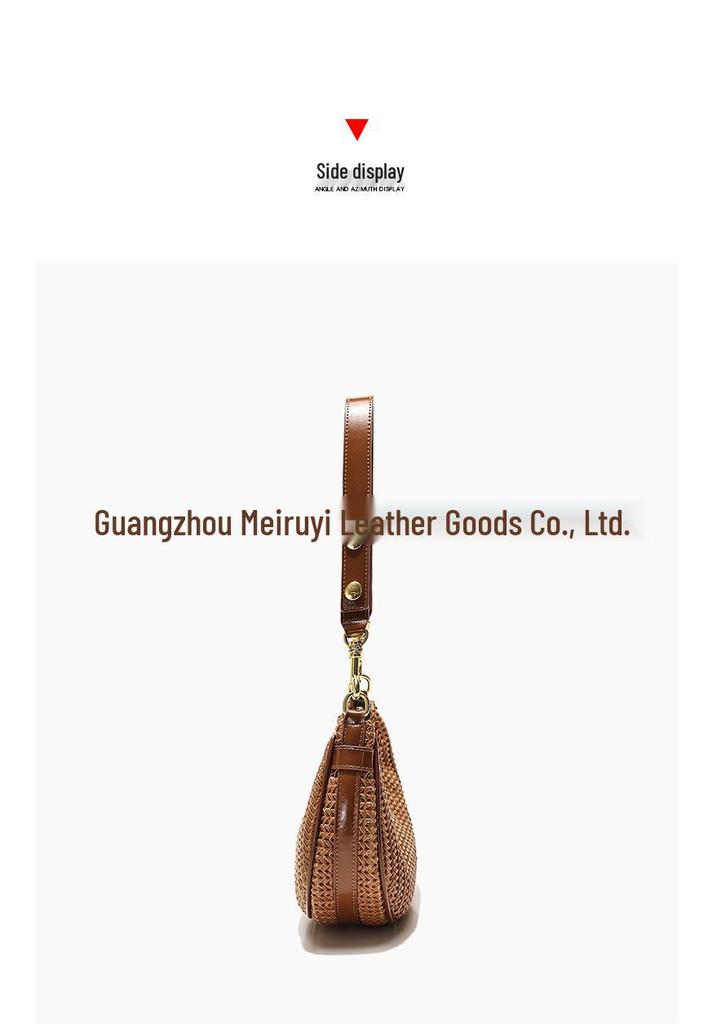 Versatile Retro Woven Straw Handbag with Metal Chain