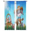 Cortina de tule de coelho de grama de Páscoa para sala de estar Cortina de saia transparente para cozinha Cortinas de janela de quarto