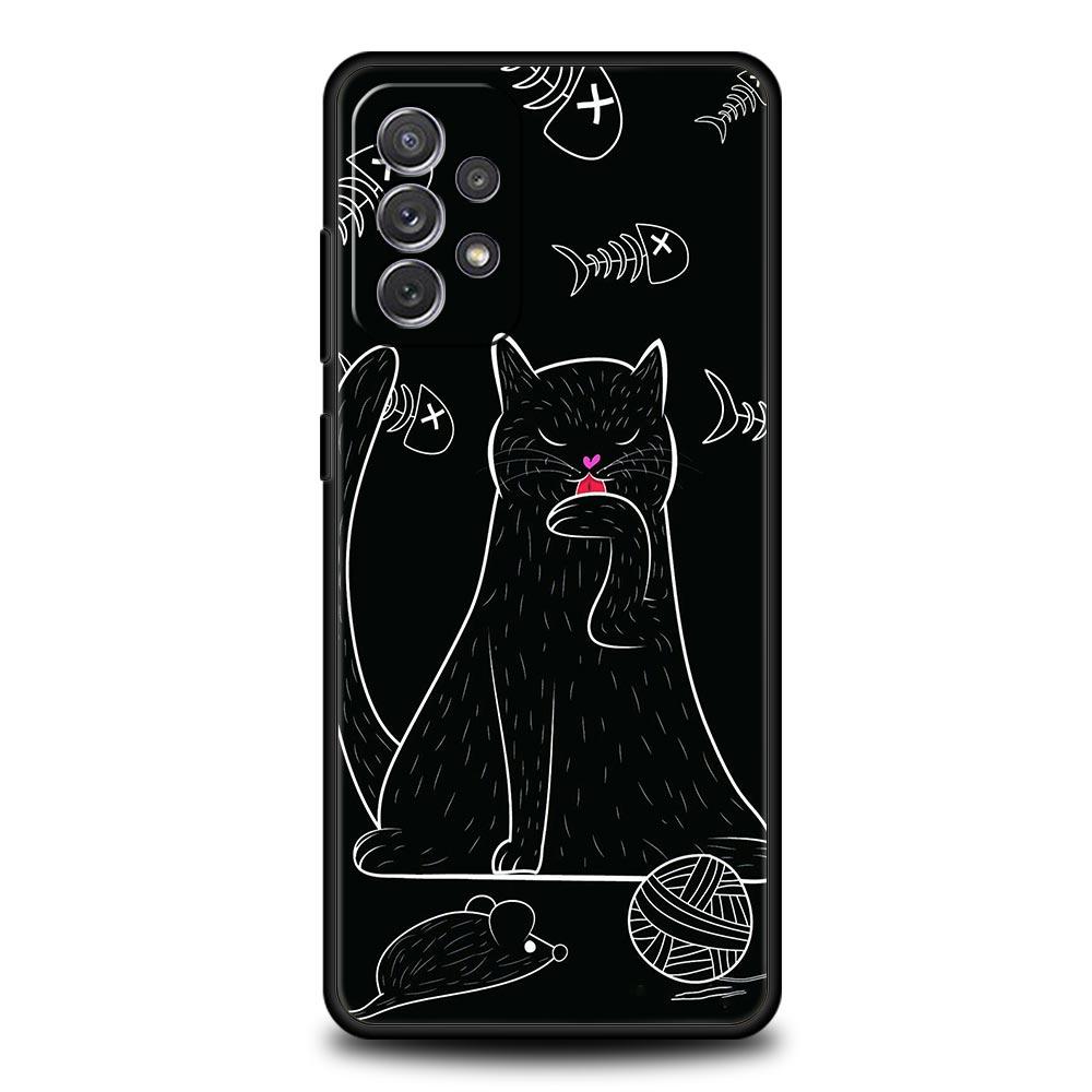 Black Cat Phone Case for Samsung A51 A71 A21S A12 A11 A15 A25 A31 A41 A23 A33 A53 A73 A03S A05S A13 5G A35 A55 Cover