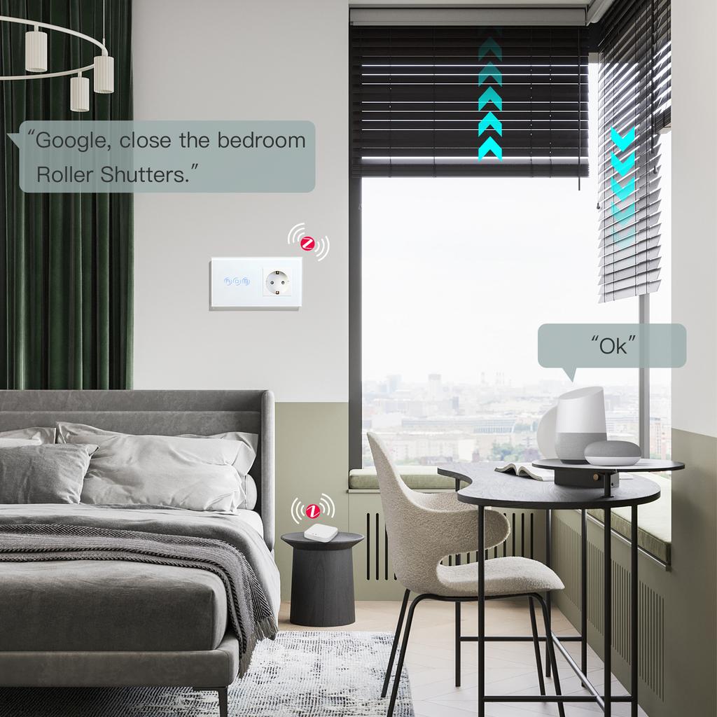 BSEED Zigbee Smart Blinds Switch Electric Roller Shutter Switch With EU Socket USB Type-C Ports Tuya Alexa Smart Life App