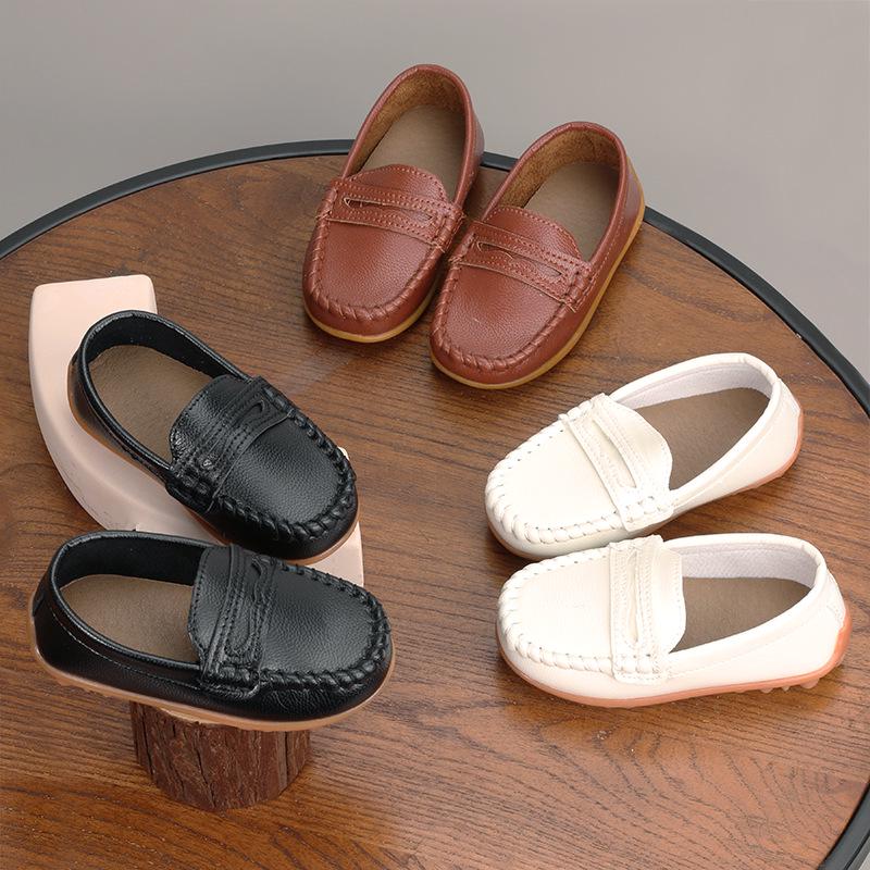 Kids' Korean Style Leather Loafers - Soft Sole, Spring/Autumn, Boys’ & Girls’ Driving Shoes for Toddlers and Young Children.