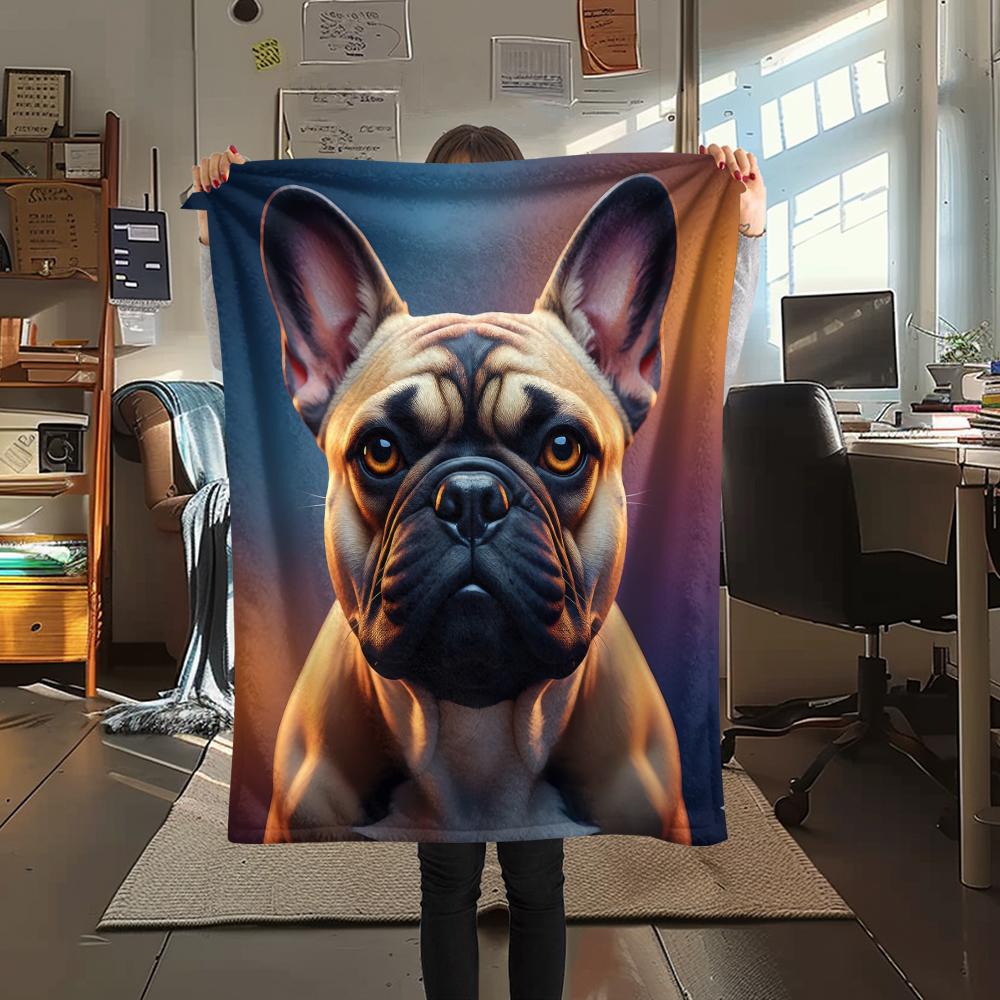 1Pc French Bulldog Print Flannel Blanket, High quality Comfortable for All Seasons, Home Decor, Warmth and Comfort, Perfect for Gifts