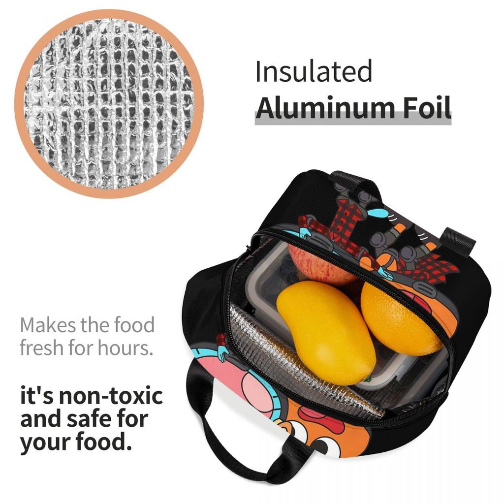 Gumball Darwin Skate Borsa Pranzo Termica per Donne Ufficio Borsa Frigo Contenitore Termico per Cibo Borsa Tote Contenitori Portatili per Pranzo
