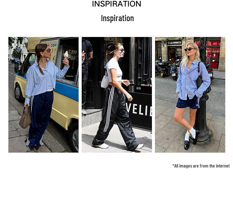 Women's Retro Color-Block Striped Wide-Leg Pants - Spring/Autumn Casual Loose Slimming Straight-Leg Long Sports Pants