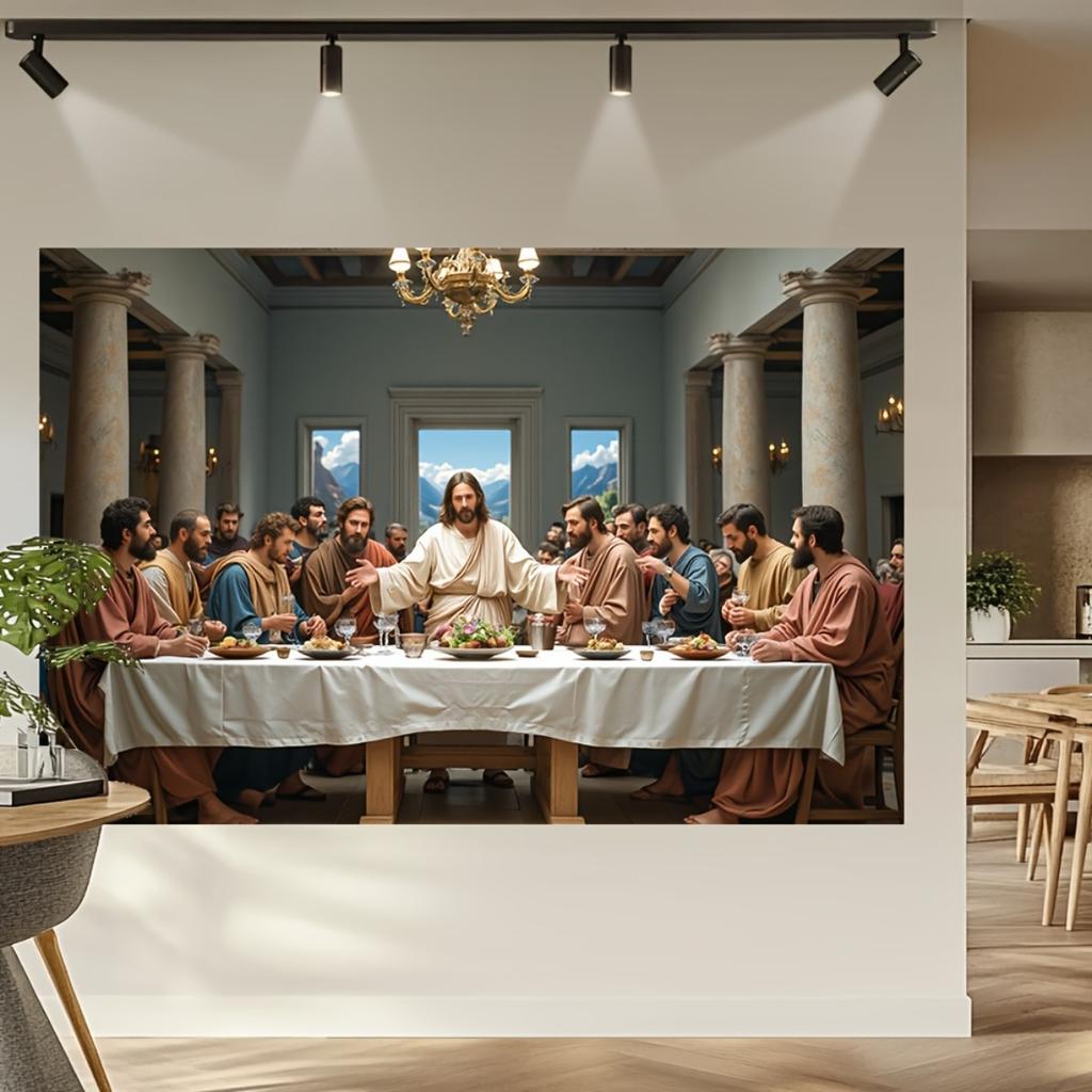 Arazzo da Parete L'Ultima Cena, Stampa Artistica Religiosa di Gesù e i Discepoli, Decorazione Classica Cristiana per la Casa, Soggiorno