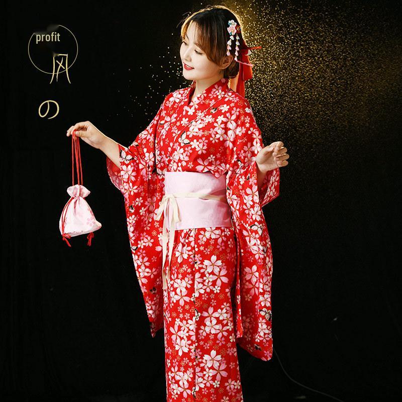 Japanese Wafu Hot Stamped Cotton Kimono for Girls - Bathrobe, Cosplay, Stage, or DIY Props