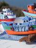 Painted Resin Small Boat Ornament for Home or Children's Room Decor, Seaside Travel Souvenir