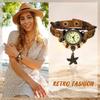 Antique Leather Cute Beaded Starfish Analog Adjustable Leather Brown Quartz Fashion Watch Perfect Gift for Day Women's Multi-Wrap Watch Design,
