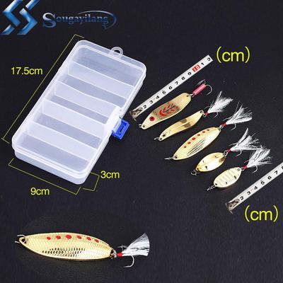 5 pezzi di dimensioni miste in metallo duro con paillettes esca per cucchiaio + scatola spinner esca esche da pesca attrezzatura da pesca