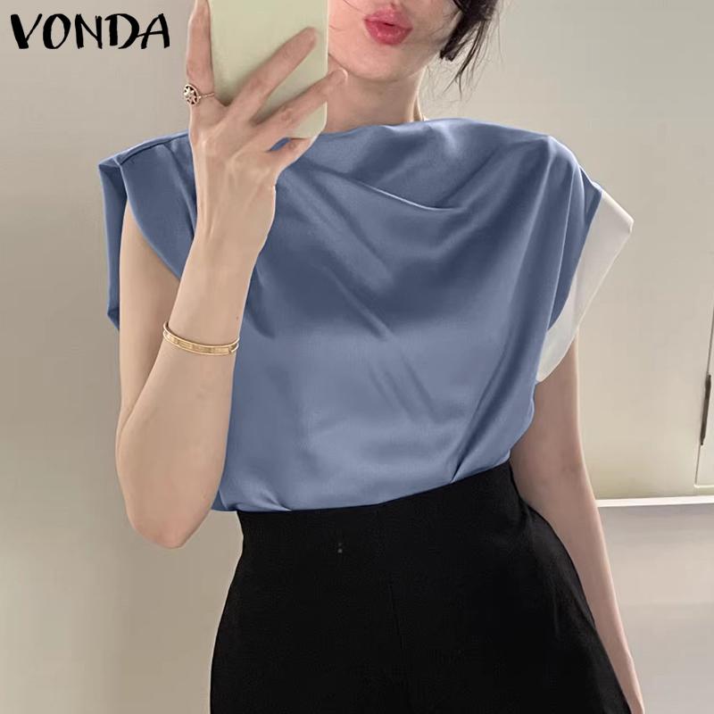 

VONDA Летние элегантные женские атласные повседневные топы с короткими рукавами
