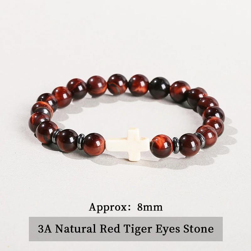Natural Stone Bead With White Turquoise Cross Bracelets Women Men Classic Stretch Bangles Reiki Elastic Bracelet Gift