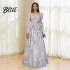 Vestido Bordado Flor de Renda Feminino de Noite Decote V Profundo Bordado Floral Maxi Linha A Grande Moda Fluido Mangas Longas Sino Cintura Alta
