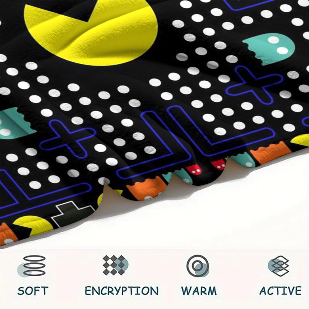 1 Stück Pacman-Print Flanelldecke, Hohe Qualität, Bequem für alle Jahreszeiten, Heimdekoration, Wärme und Komfort, Perfekt für Geschenke