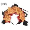 Layered Fabric Flower Headband Halloween Floral Headband, Handmade 3D Shape Widened Fit Autumn Hair Hoop, Non-Slip with Pumpkin Witch Decoration