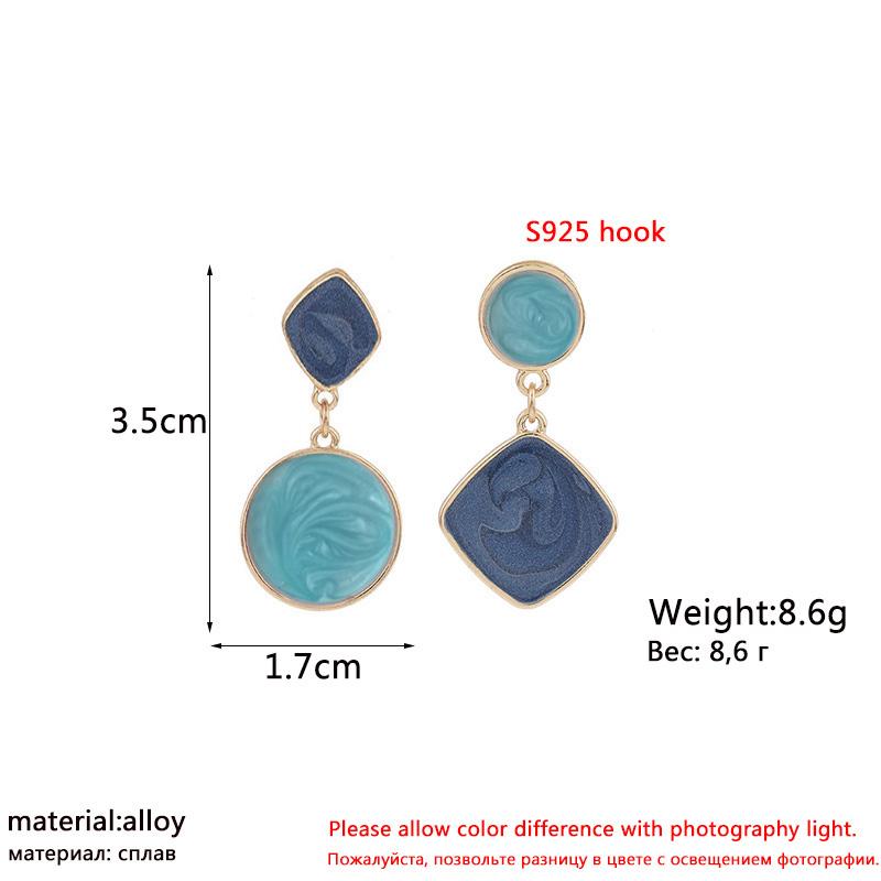 Asymmetrical Enamel Dangle Earrings for Women Korean Blue Round Pendants Geometric Drop Earrings boucle oreille femme