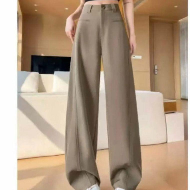 

Women s High-Waisted Slimming Wide-Leg Linen Pants - New Spring Arrival, Casual Straight Drape, Floor-Length. 2XL (125-135 jin) кофейный