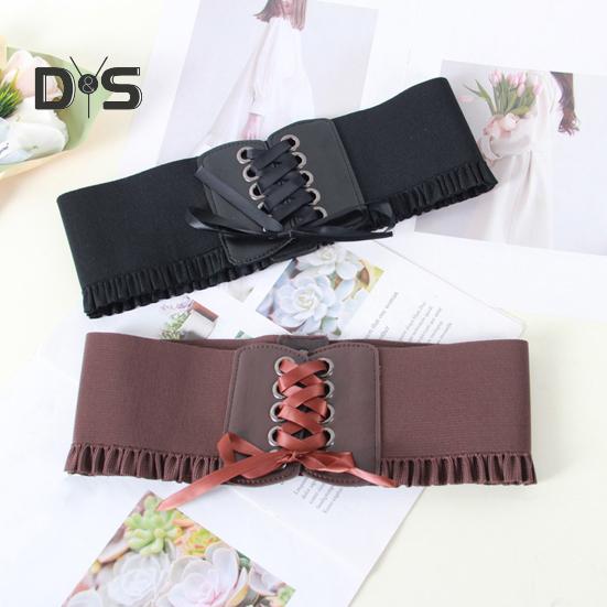 Corset Waist Belt for Women Lace Up Tied Waspie Elastic Wide Belt for Dresses Halloween Pirate Costume Accessory