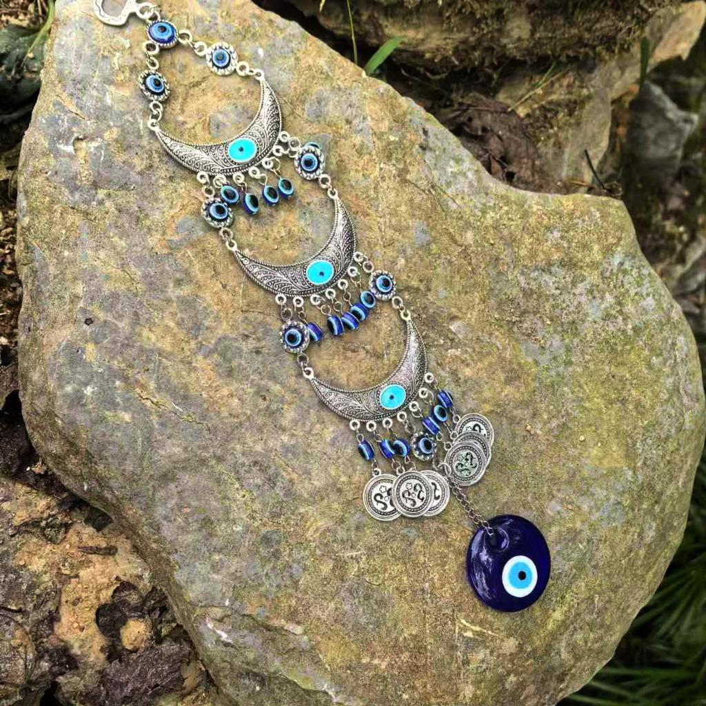 Clopoței de vânt cu ochi de demon, formă de lună, norocos, pentru mașina, casa și grădina, ornamente suspendate, ornament de perete, decor