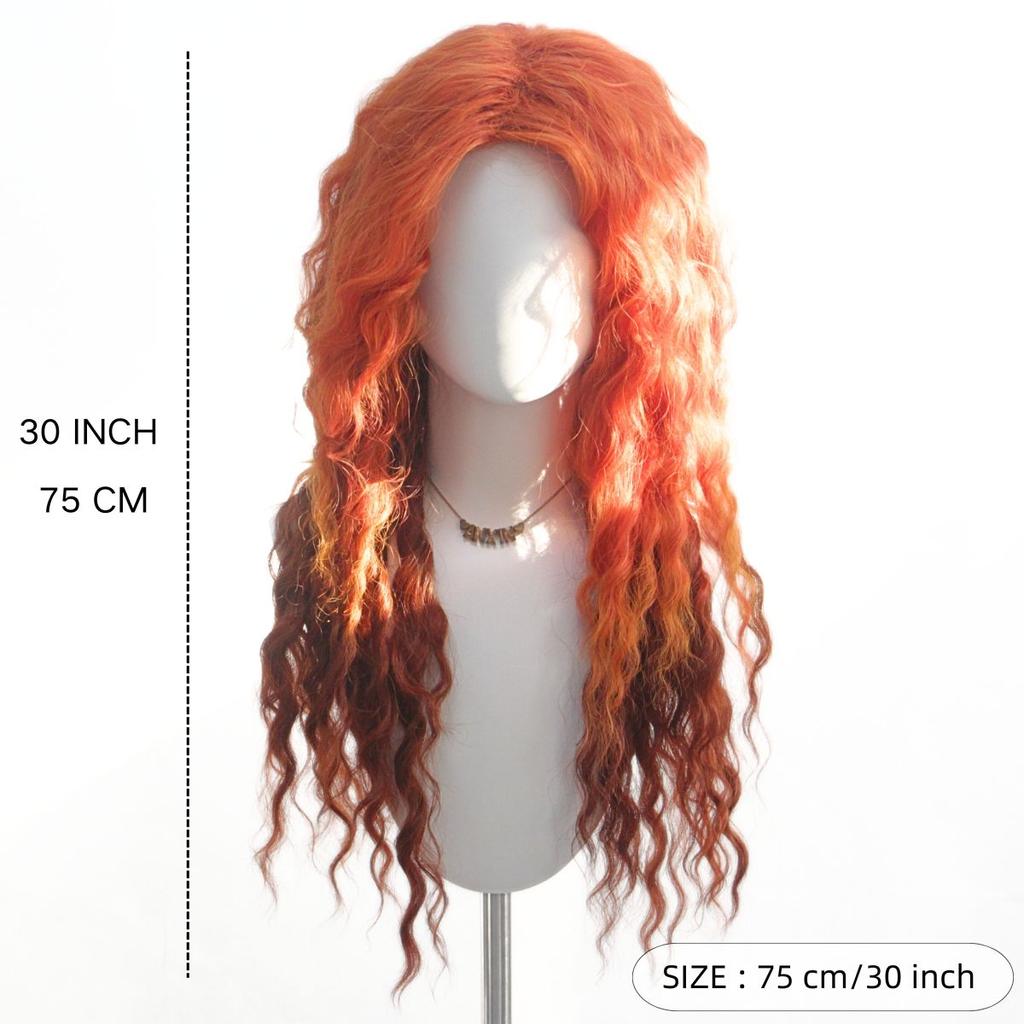 Elegant Long Orange Water Wave Wig with Center Part Bangs High Temperature Fiber Synthetic Wigs for Women Cosplay Costume Gifts