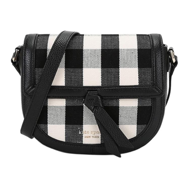 

New Kate Spade Fabric, Cow Leather Saddle Bag, Crossbody Bag, Shoulder Bag Medium Women s Black Ecru PXR00508-098 20.1*7.1*18.0CM