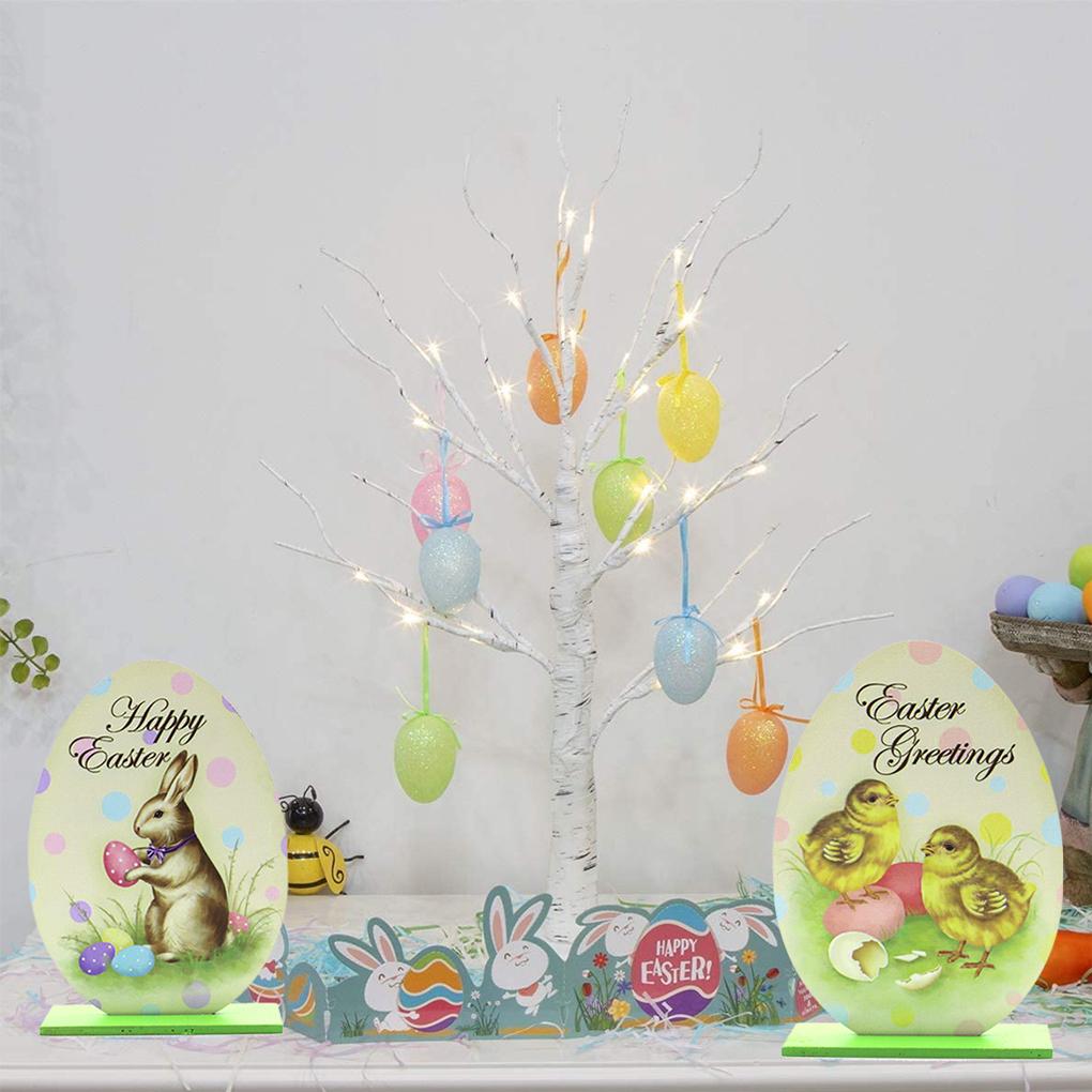 3 Sets Wood Ornaments Multicolor Easter Decorations Banner Accessories Cartoons Handy Installation Table Decor for Home Use