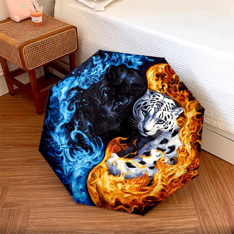 

1 PC Automatic Folding Umbrella - Yin Yang Tigers Pattern, Portable & Foldable Design with 8 Ribs, Christmas Birthday Gifts
