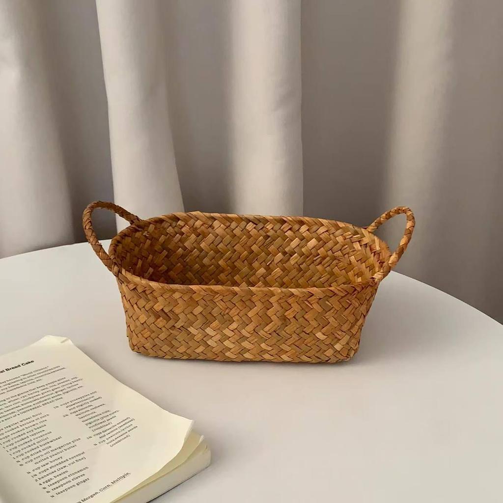 Retro Woven Multifunctional Storage Basket for Household, Living Room, Desktop, and Cosmetics