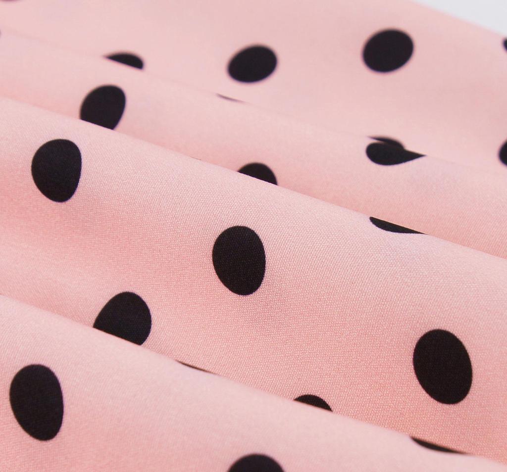 Retro Colorblock Polka Dot Short Sleeve Dress with Turn-Down Collar - Elegant Spring/Summer Style