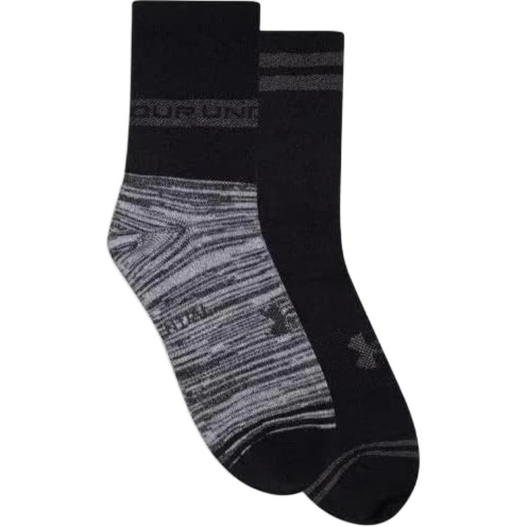 Under Armour Crew Socks Unisex 2 Pack Black 1365746-001 M