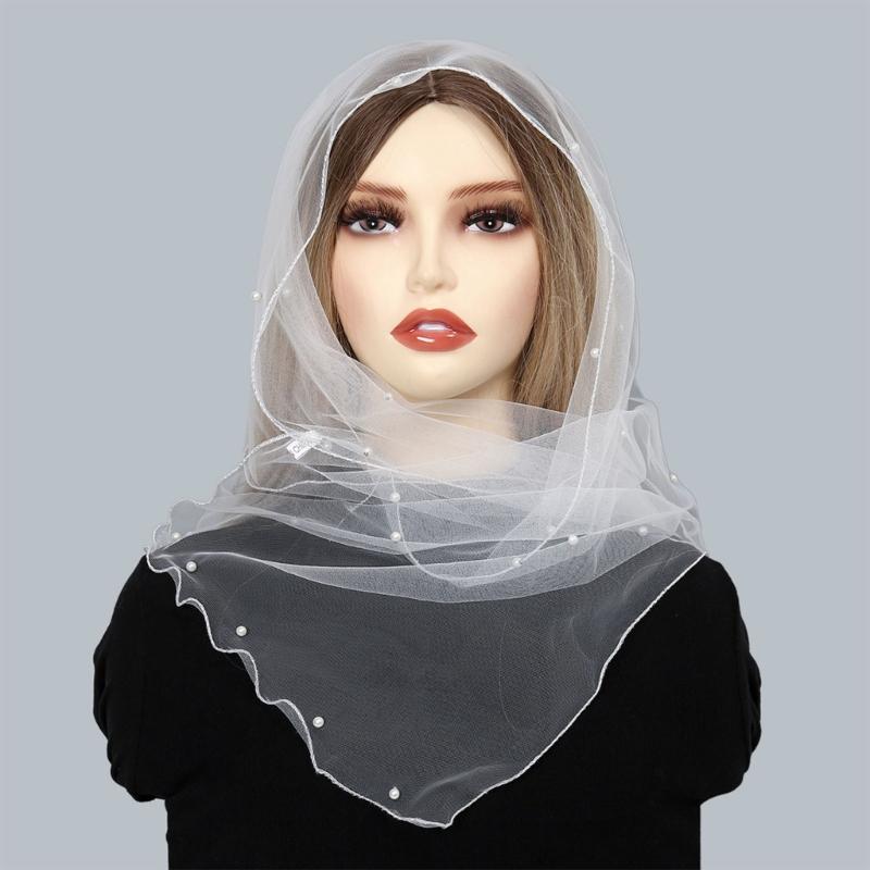 Beadwork Head Scarf Veils for Women Catholic Church Mantilla Veils Head Covering Mass Veils Tulle Scarf for Everyday Wear