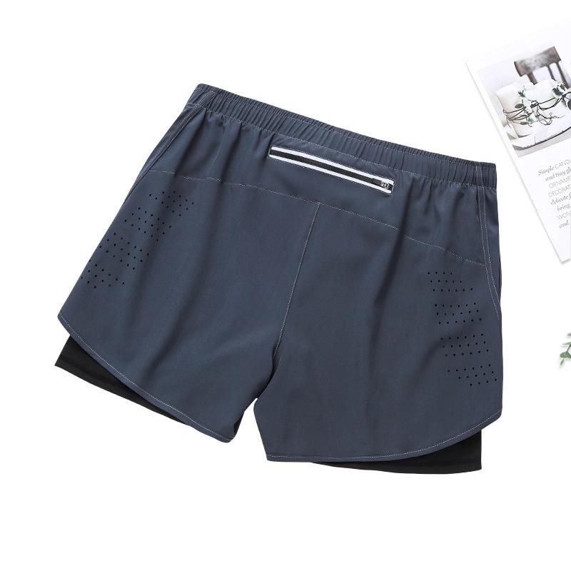 Herren Sommer Sportshorts Schnelltrocknend Atmungsaktiv Doppellagig Anti-Exposition Fake Zweiteilig Trainingsshorts Fitness Laufshorts