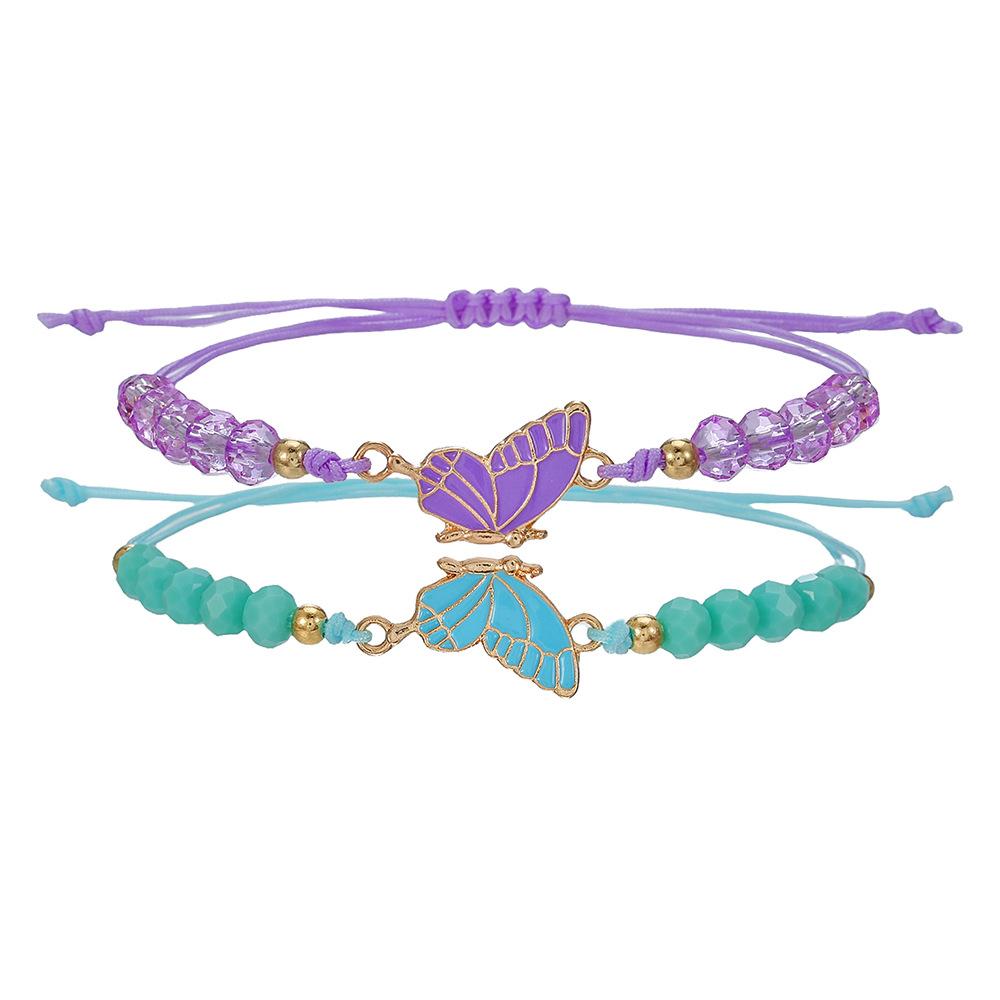 Butterfly braided bracelet, couple girlfriend beaded hand rope, alloy butterfly adjustable wax wire bracelet