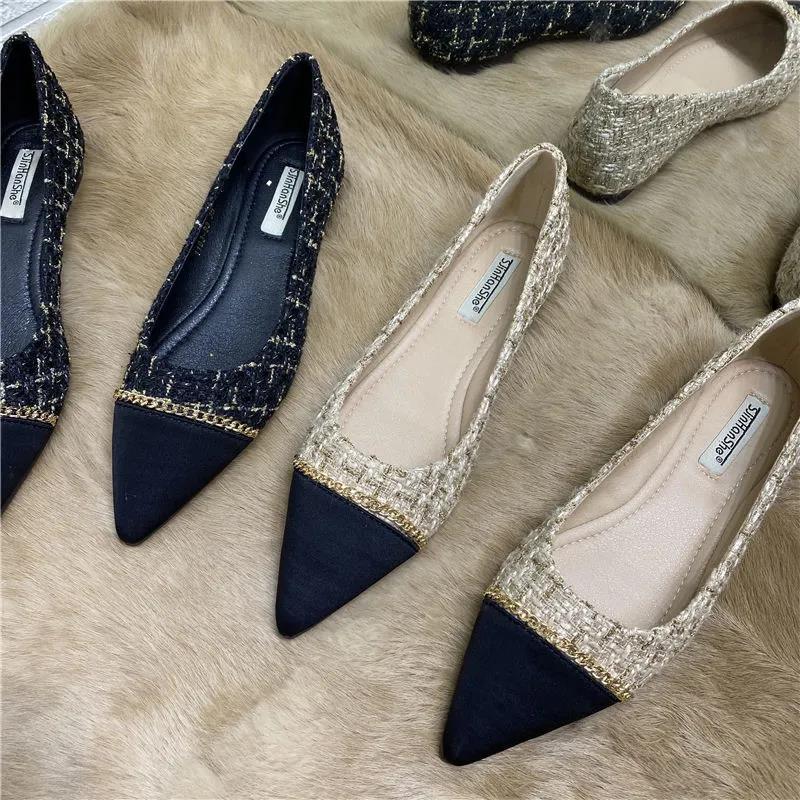2026 spring and summer new fairy wind chain color matching flat-soled single shoes women's versatile pointed head light mouth soft-soled ladyshoes