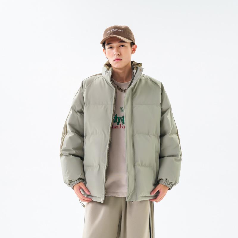 Winter Trend Striped Stand-up Collar Loose Cotton-padded Clothes Couple Style Warm Versatile Cotton-padded Jacket Men