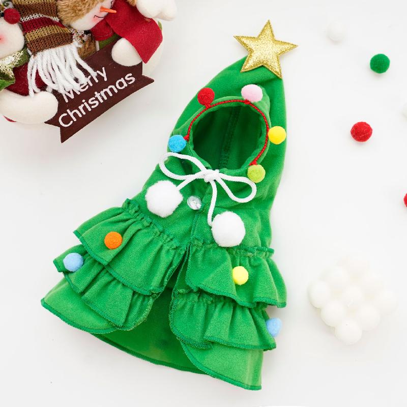 

Merry Christmas Pet Clothes Dog Cloak Pet Cape And Shawl Puppy Cosplay Santa Tree Costume Happy Festival Coat Supplies Wholesale L(5-7.5kg)