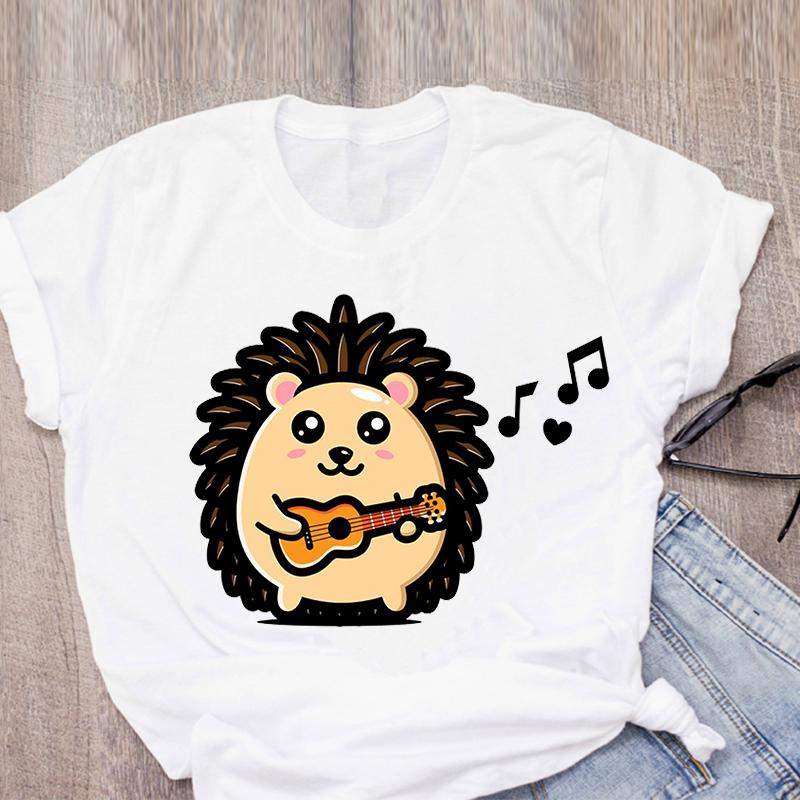 Cute Funny Hedgehog Cartoon Graphic Print Tshirt Women Summer Fashion Harajuku Lady T-Shirts Top Unisex Casual Short Sleeve