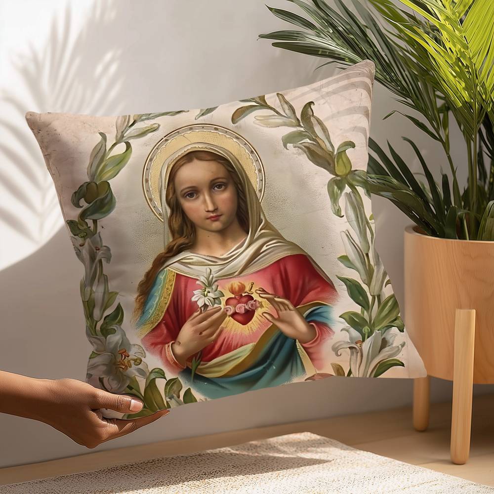 Christian Virgin Mary Cross Pillow Case Plush Fabric Soft Pillowcase Double Sided Print Cushion Cover Household Gifts