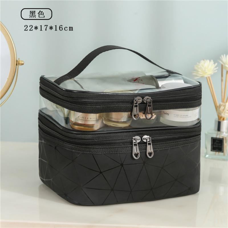 Simple Rhombus Cosmetic Bag Portable Travel Portable Wash Bag Waterproof Double Layer Large Capacity Storage Bag
