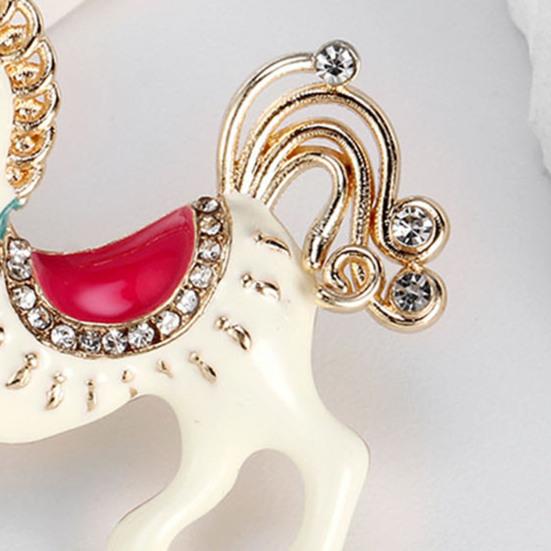 Broche Cheval Mignon en Émail Strass Épinglette Cheval en Alliage Broche Animal Accessoire de Tenue pour Manteaux Écharpes Sacs